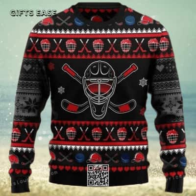 Black Hockey Puck Ugly Christmas Sweater