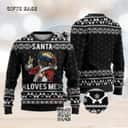Black Bulldog Ugly Christmas Sweater Santa Loves Me