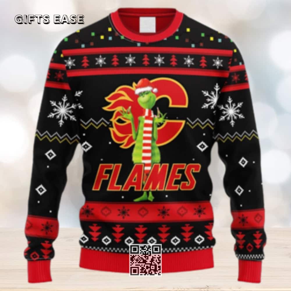 NHL Calgary Flames Ugly Christmas Sweater Funny Grinch