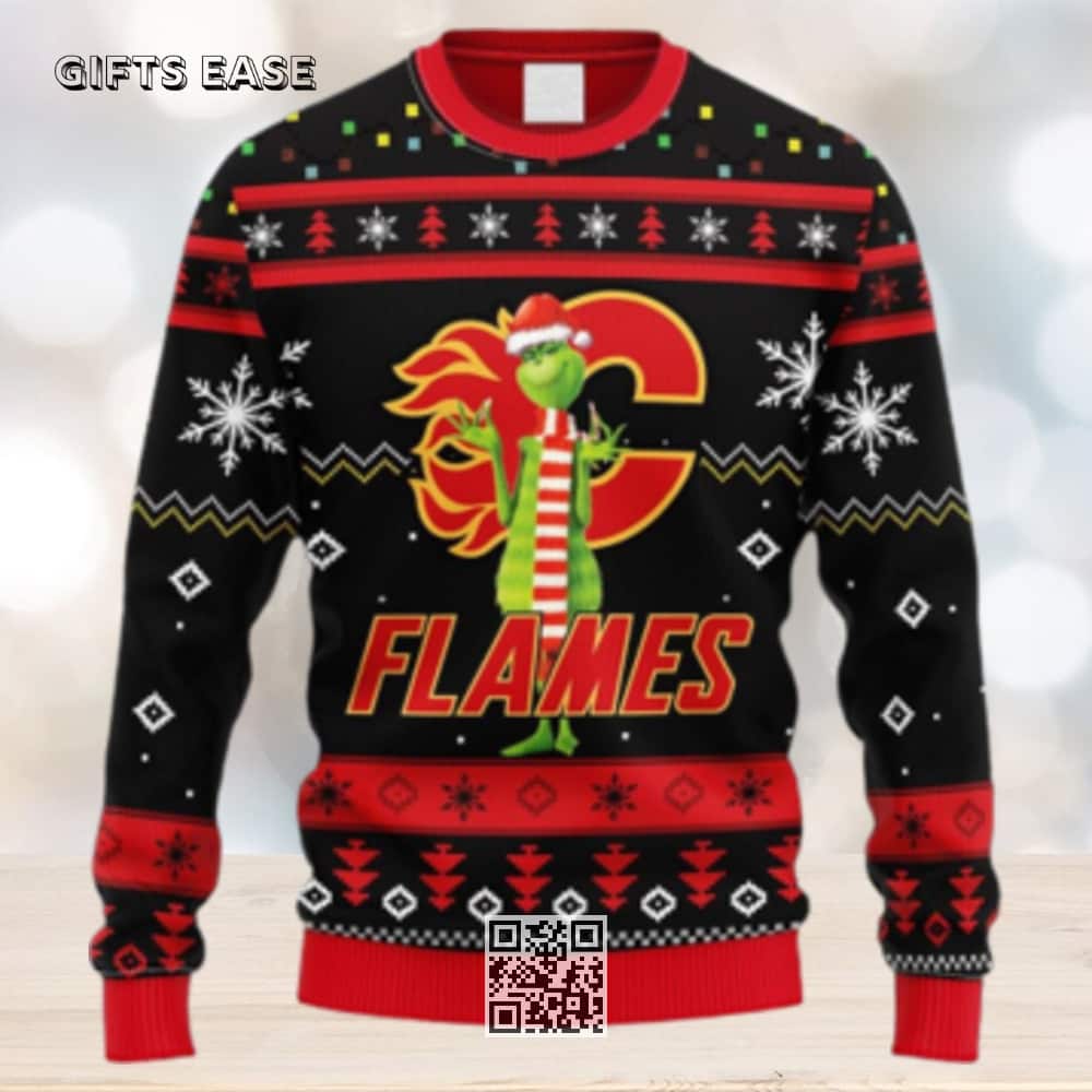 NHL Calgary Flames Ugly Christmas Sweater Funny Grinch NHL Calgary Flames Ugly Christmas Sweater Funny Grinch
