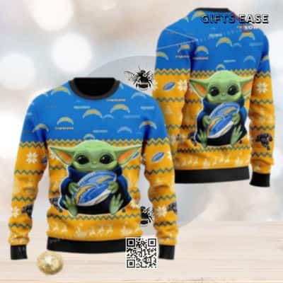 Baby Yoda Loves NFL Los Angeles Charger Ugly Christmas Sweater