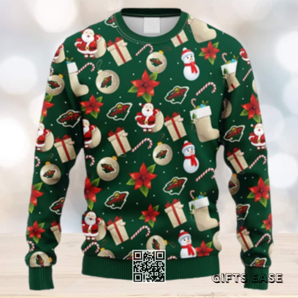 NHL Minnesota Wild Ugly Christmas Sweater Santa Claus Snowman