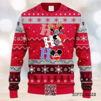Red NCAA Ohio State Buckeyes Ugly Christmas Sweater HoHoHo Mickey