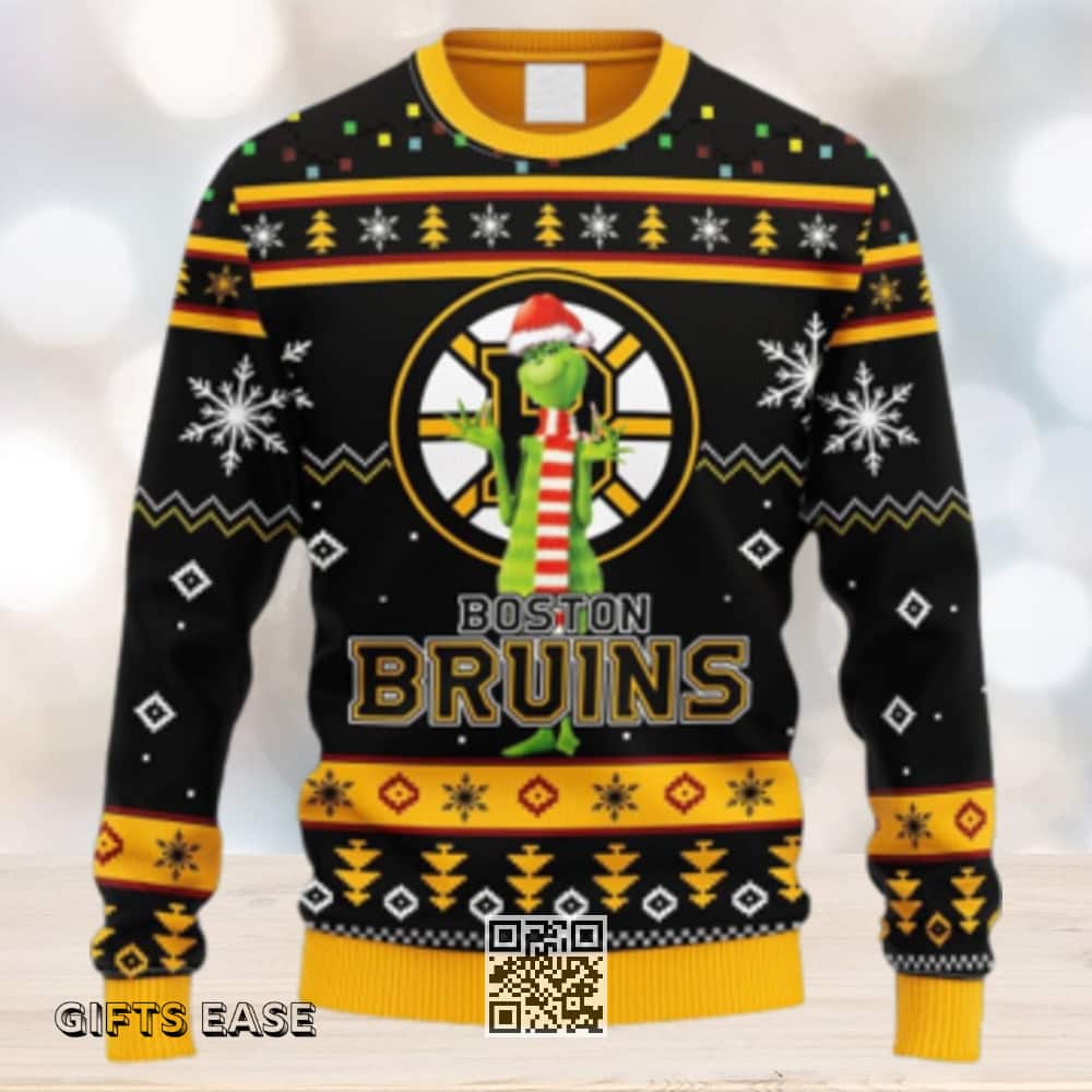 NHL Boston Bruins Ugly Christmas Sweater Funny Grinch