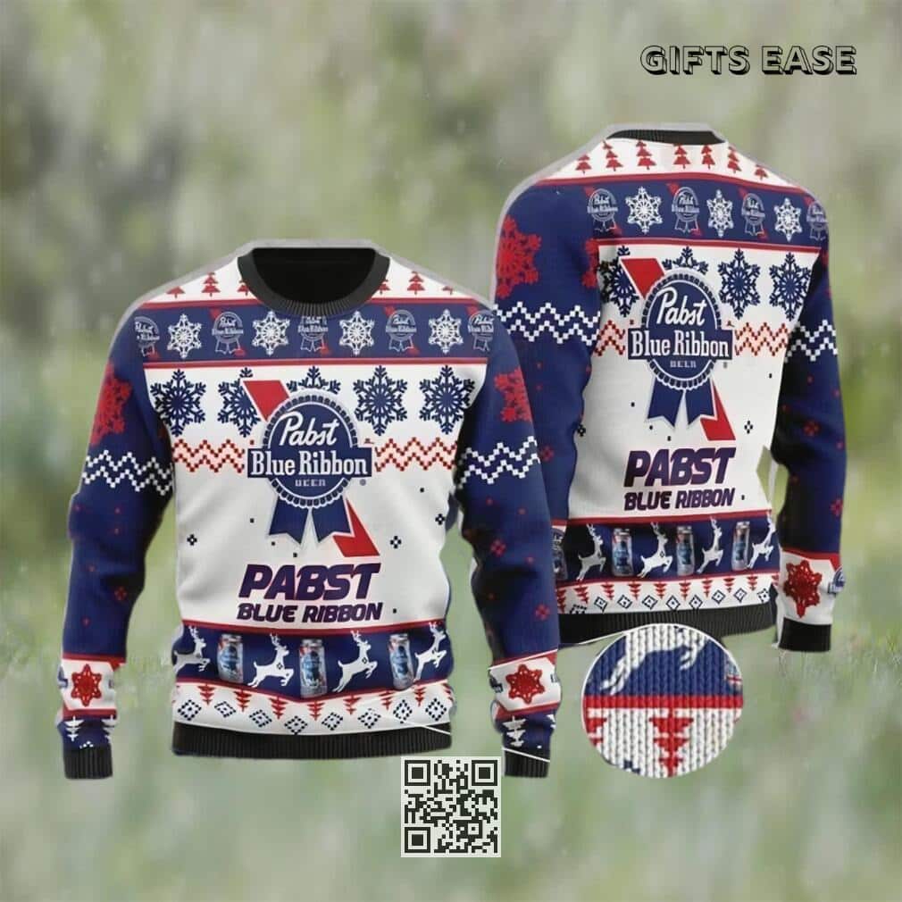 Pabst Blue Ribbon Ugly Christmas Sweater Snowflake Reindeer