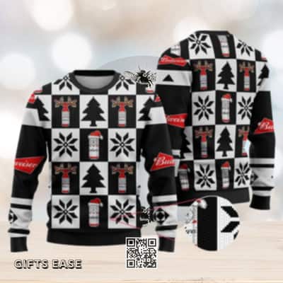 Budweiser Beer Ugly Christmas Sweater Pine Tree Snowflake