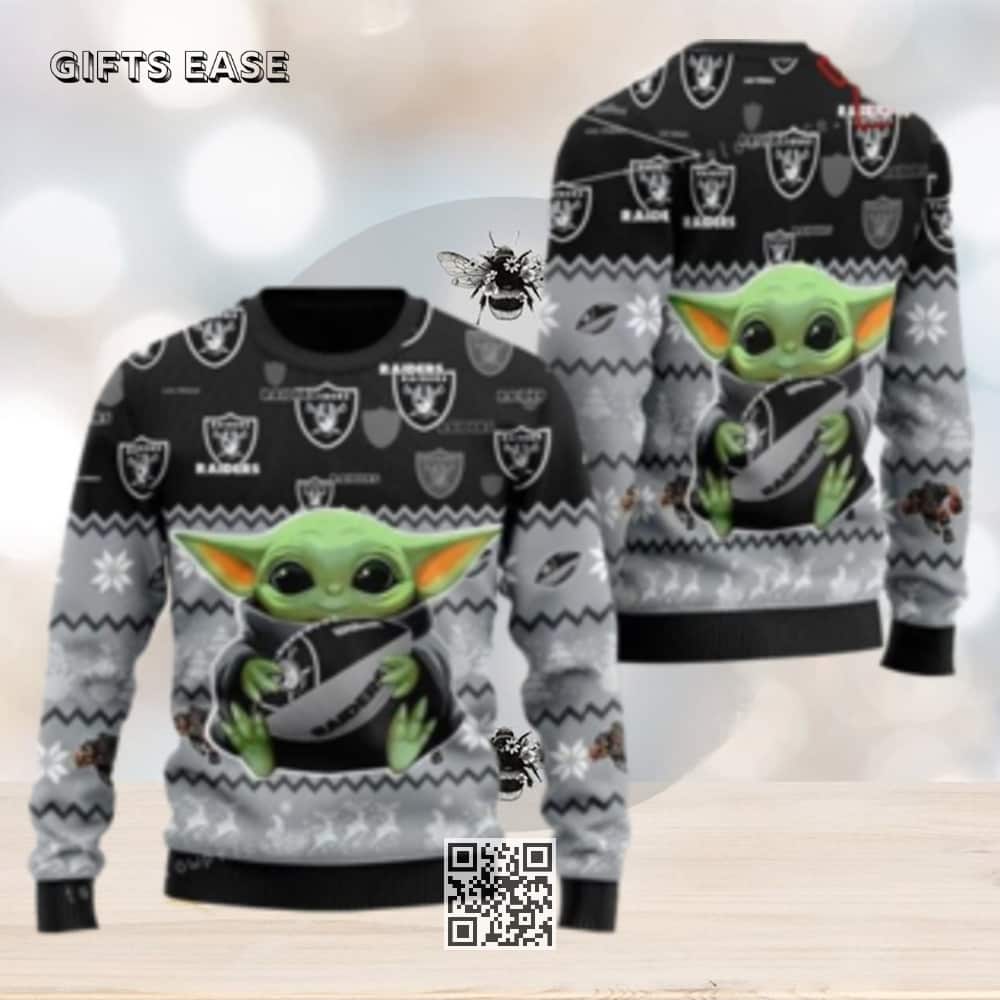 Baby Yoda NFL Las Vegas Raiders Ugly Christmas Sweater Baby Yoda NFL Las Vegas Raiders Ugly Christmas Sweater