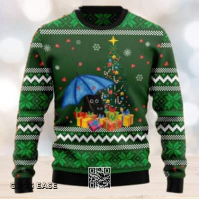 Black Cat Ugly Christmas Sweater Snowflake