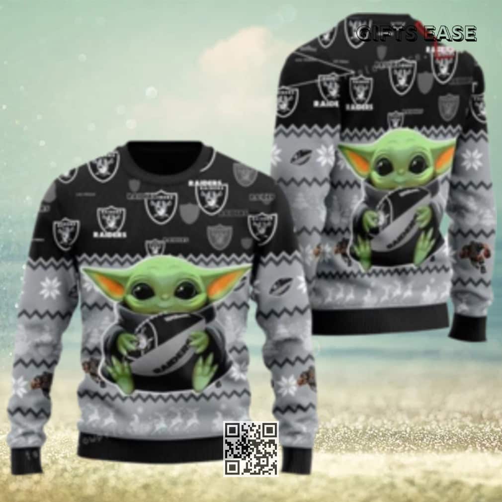 Baby Yoda NFL Las Vegas Raiders Ugly Christmas Sweater Baby Yoda NFL Las Vegas Raiders Ugly Christmas Sweater