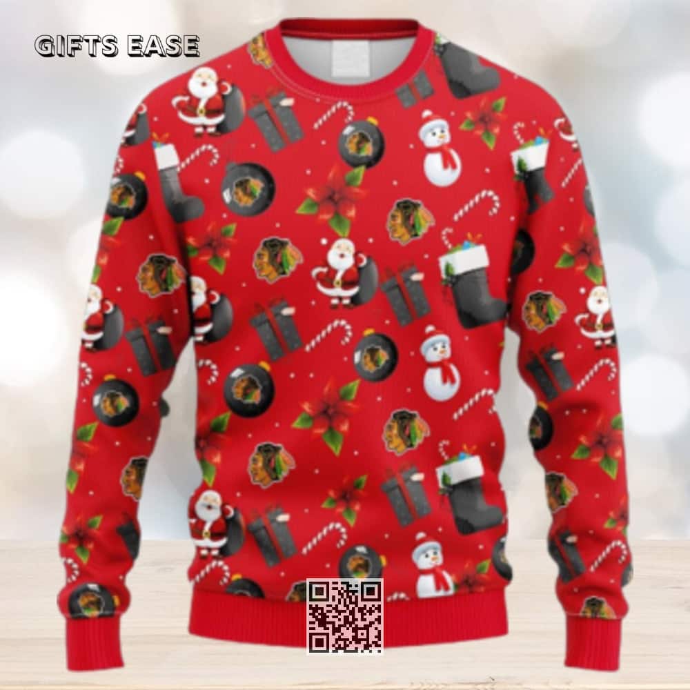 Red NHL Chicago Blackhawks Ugly Christmas Sweater Santa Claus Snowman Red NHL Chicago Blackhawks Ugly Christmas Sweater Santa Claus Snowman