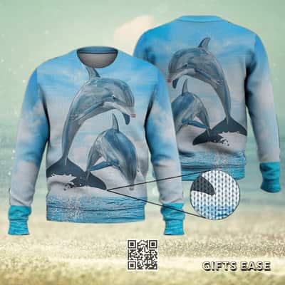 Blue Dolphin Ocean Sky Ugly Christmas Sweater