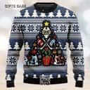 Hockey Ugly Christmas Sweater Snowflake Pine Tree Pattern