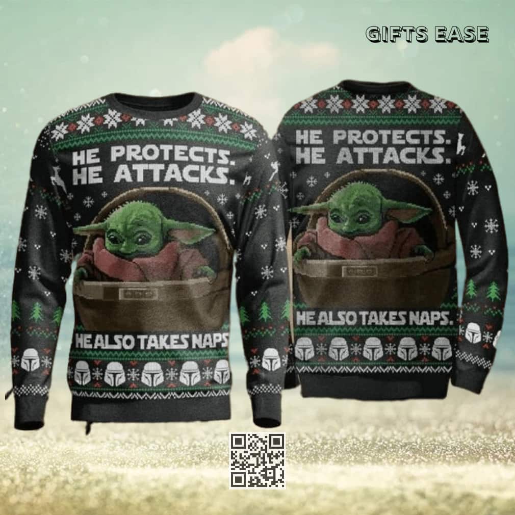 Grogu Ugly Christmas Sweater He Protects He Also Take Naps Yoda Grogu Ugly Christmas Sweater He Protects He Also Take Naps Yoda