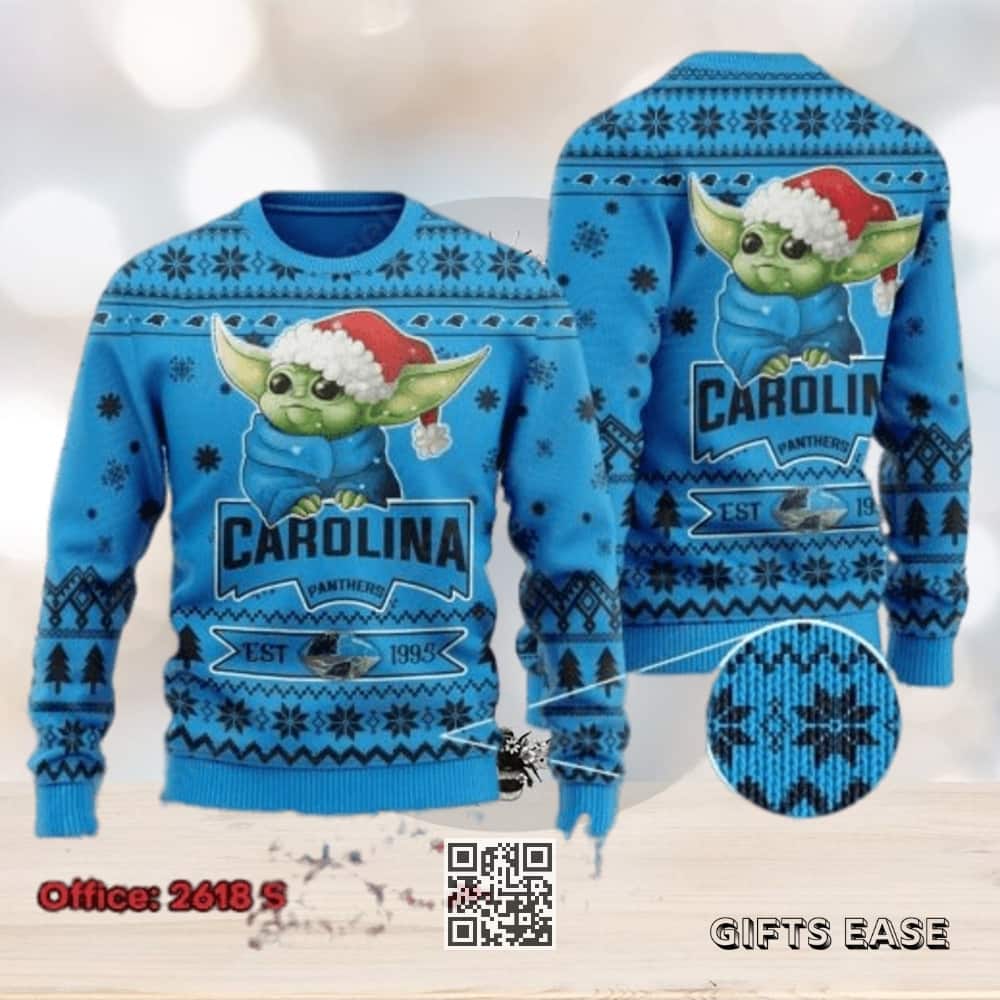 Blue Baby Yoda NFL Carolina Panthers Ugly Christmas Sweater Blue Baby Yoda NFL Carolina Panthers Ugly Christmas Sweater