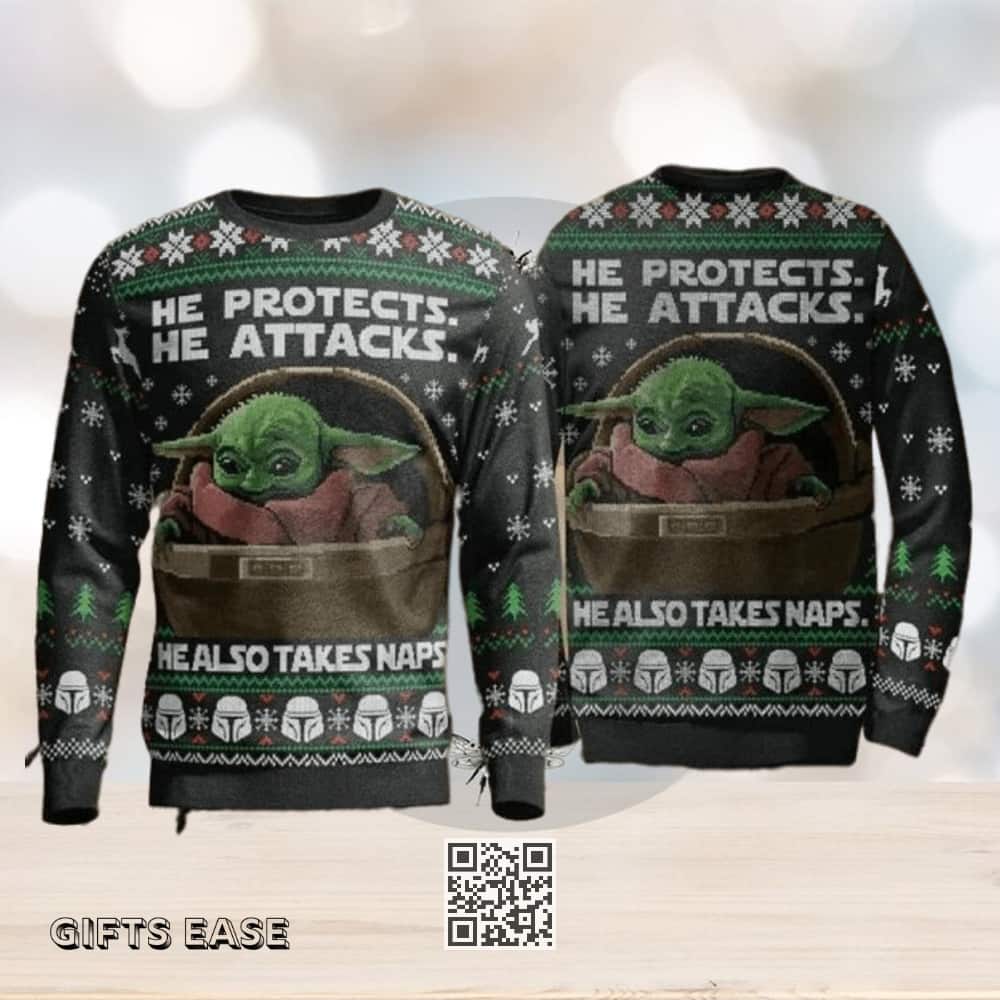 Grogu Ugly Christmas Sweater He Protects He Also Take Naps Yoda Grogu Ugly Christmas Sweater He Protects He Also Take Naps Yoda