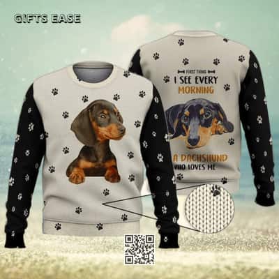 Dachshund Ugly Christmas Sweater Who Loves Me