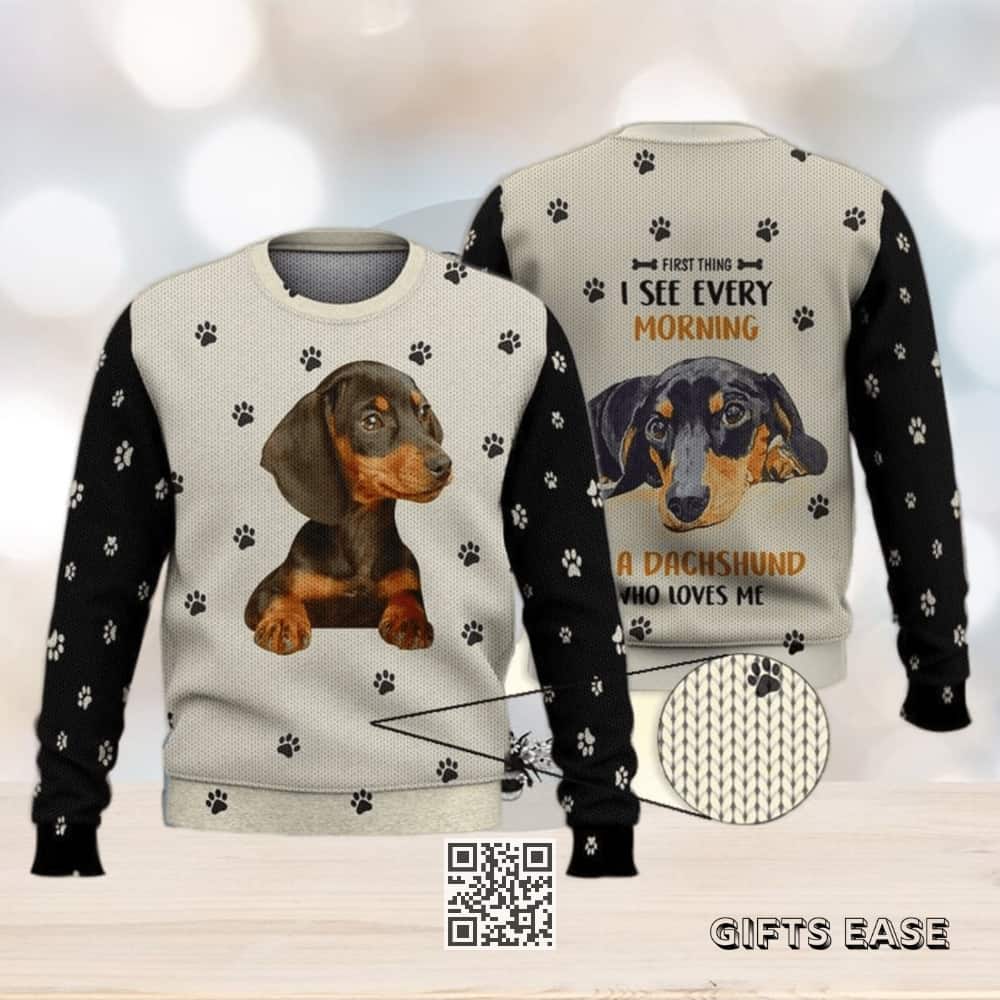 Dachshund Ugly Christmas Sweater Who Loves Me Dachshund Ugly Christmas Sweater Who Loves Me