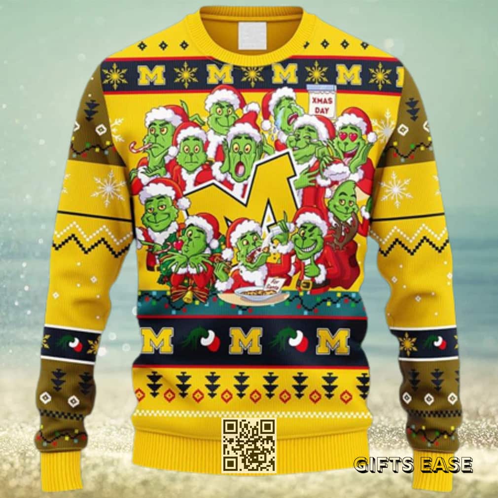 Yellow NCAA Michigan Wolverines Ugly Christmas Sweater Cute Grinch Yellow NCAA Michigan Wolverines Ugly Christmas Sweater Cute Grinch