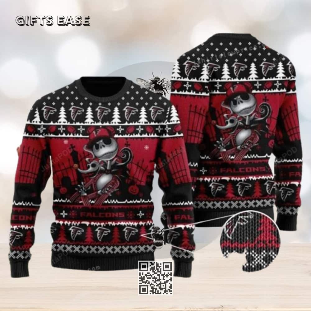 NFL Atlanta Falcons Ugly Christmas Sweater Jack Skellington NFL Atlanta Falcons Ugly Christmas Sweater Jack Skellington