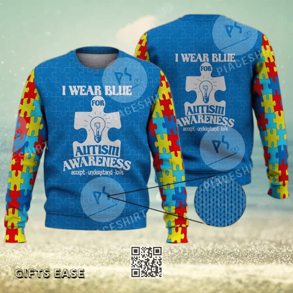 I Wear Blue For Autism Awareness Ugly Christmas Sweater I Wear Blue For Autism Awareness Ugly Christmas Sweater