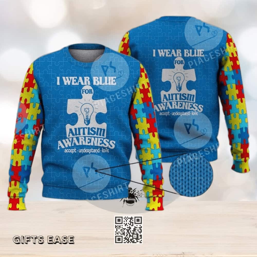I Wear Blue For Autism Awareness Ugly Christmas Sweater I Wear Blue For Autism Awareness Ugly Christmas Sweater