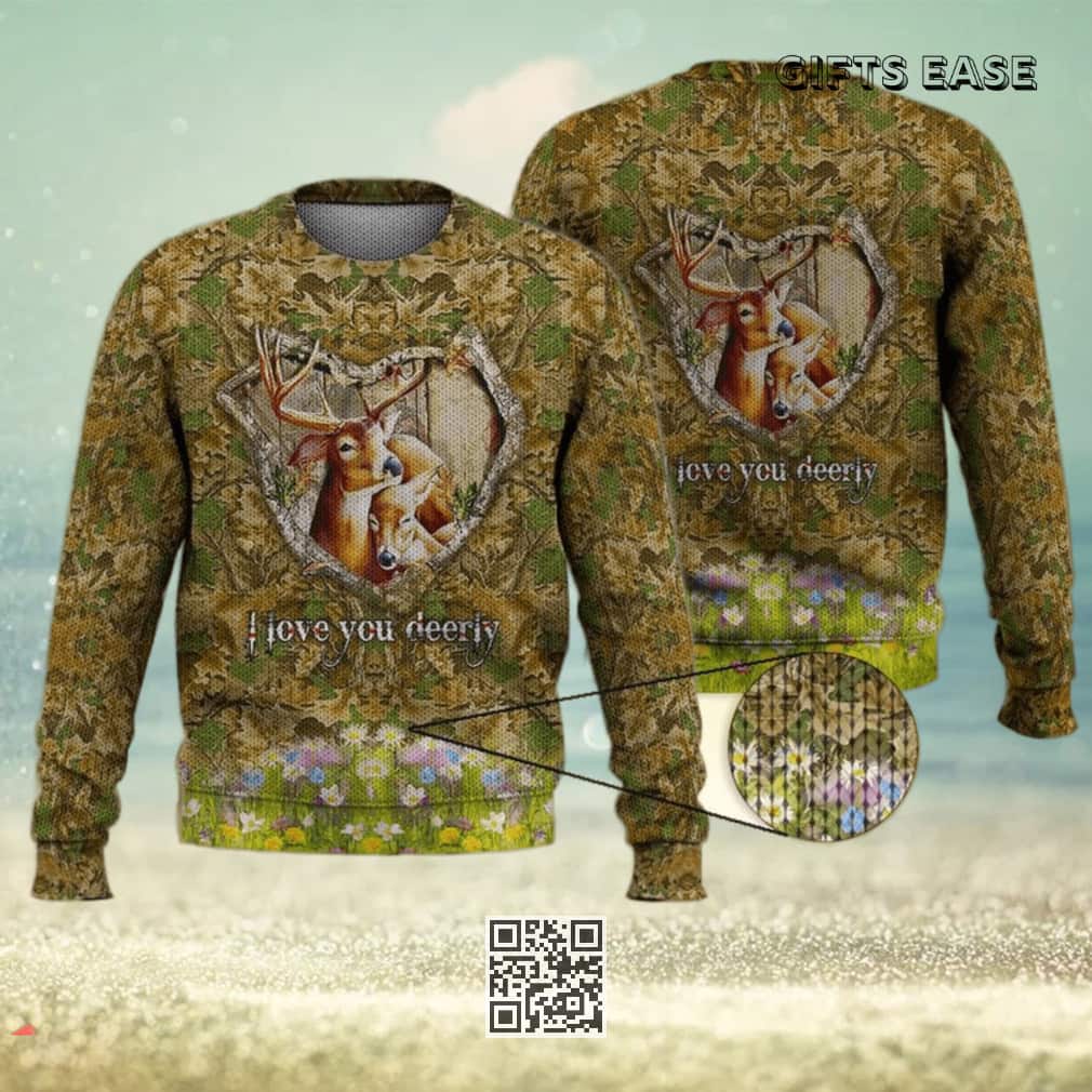 Deer Hunting Ugly Christmas Sweater I Love You Deerly Deer Hunting Ugly Christmas Sweater I Love You Deerly