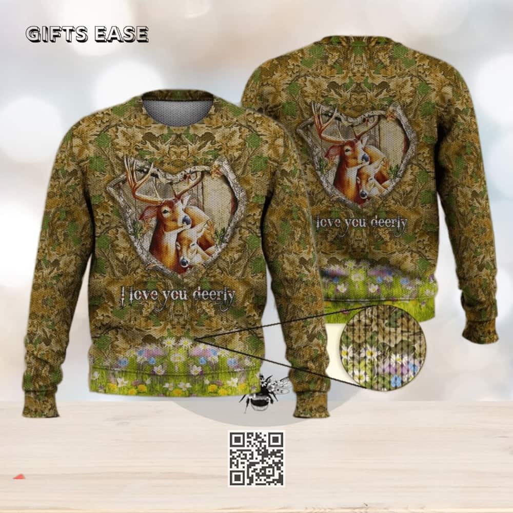 Deer Hunting Ugly Christmas Sweater I Love You Deerly Deer Hunting Ugly Christmas Sweater I Love You Deerly