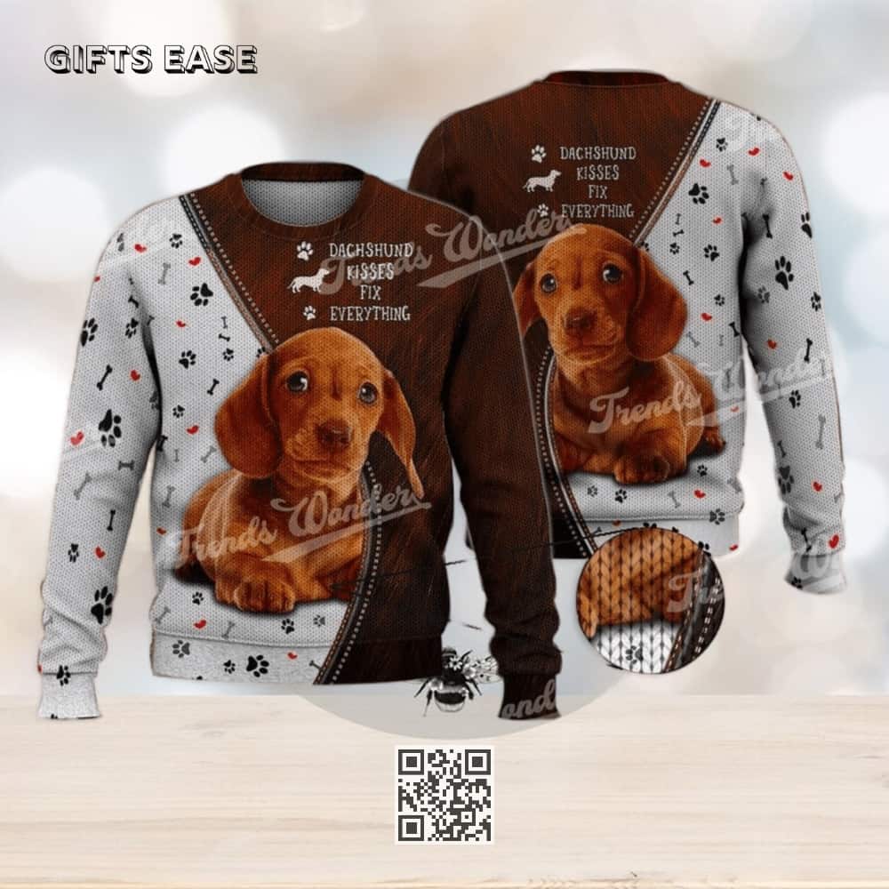 Dachshund Ugly Christmas Sweater Kisses Fix Everything Dachshund Ugly Christmas Sweater Kisses Fix Everything