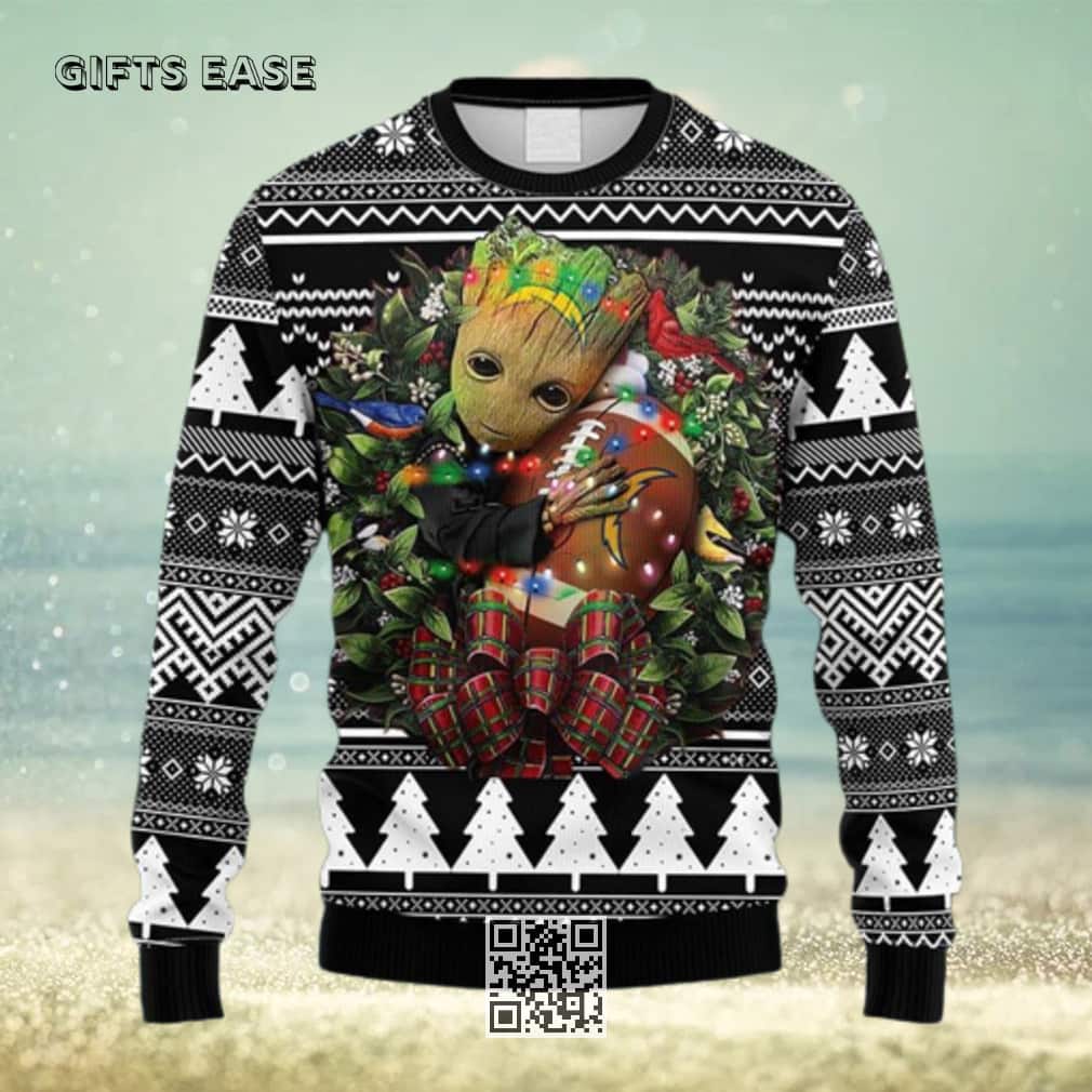 Groot Hugs NFL San Diego Chargers Ugly Christmas Sweater Groot Hugs NFL San Diego Chargers Ugly Christmas Sweater