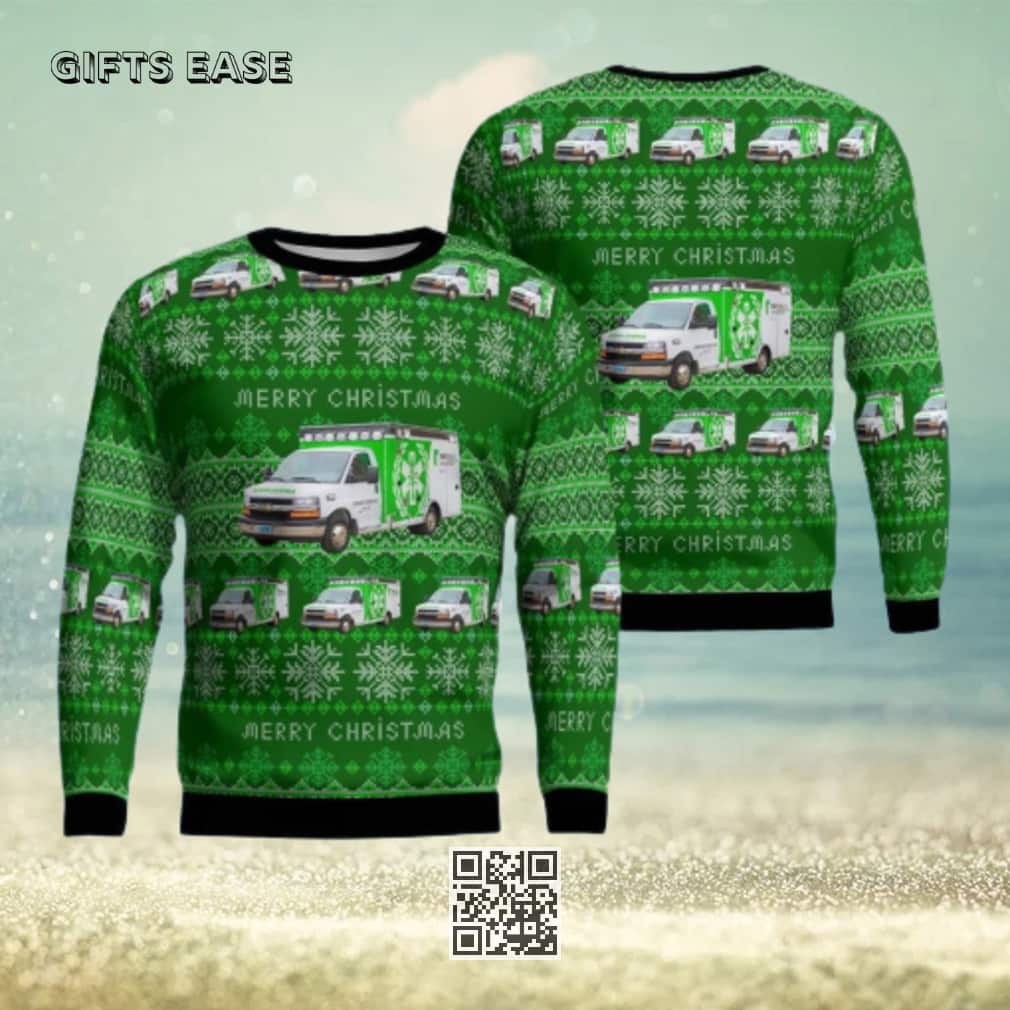 Green Trinity Health Community Ambulance Ugly Christmas Sweater Green Trinity Health Community Ambulance Ugly Christmas Sweater