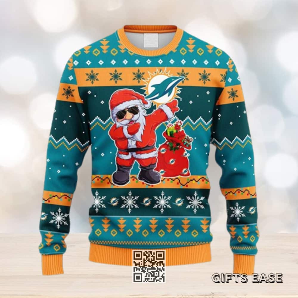 NFL Miami Dolphins Ugly Christmas Sweater Santa Claus Dabbing NFL Miami Dolphins Ugly Christmas Sweater Santa Claus Dabbing