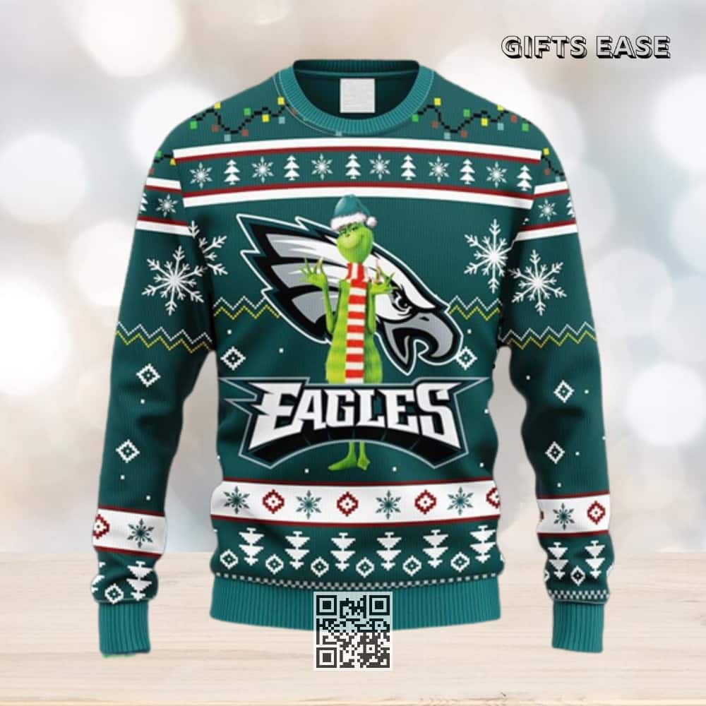 Green NFL Philadelphia Eagles Ugly Christmas Sweater Funny Grinch Green NFL Philadelphia Eagles Ugly Christmas Sweater Funny Grinch