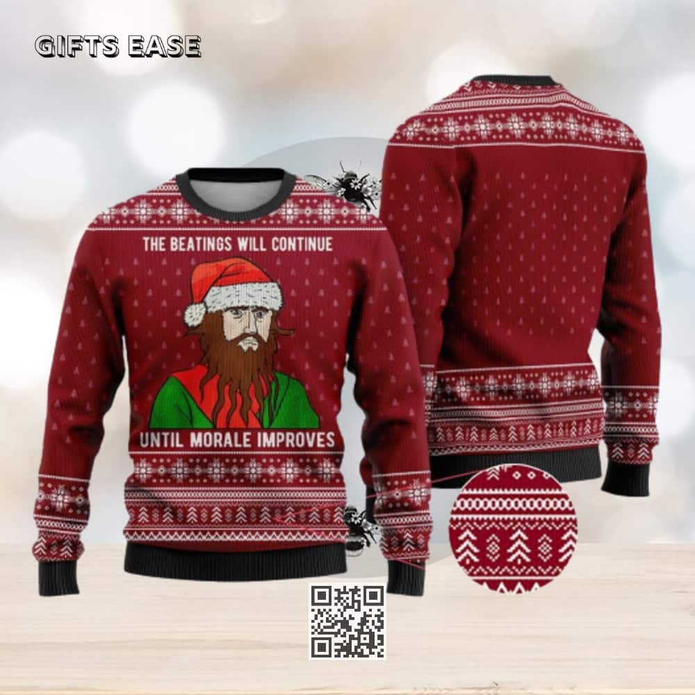 Cardinal Red The Beatings Blackbeard Ugly Christmas Sweater Cardinal Red The Beatings Blackbeard Ugly Christmas Sweater