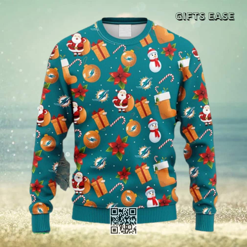NFL Miami Dolphins Ugly Christmas Sweater Santa Claus Snowman