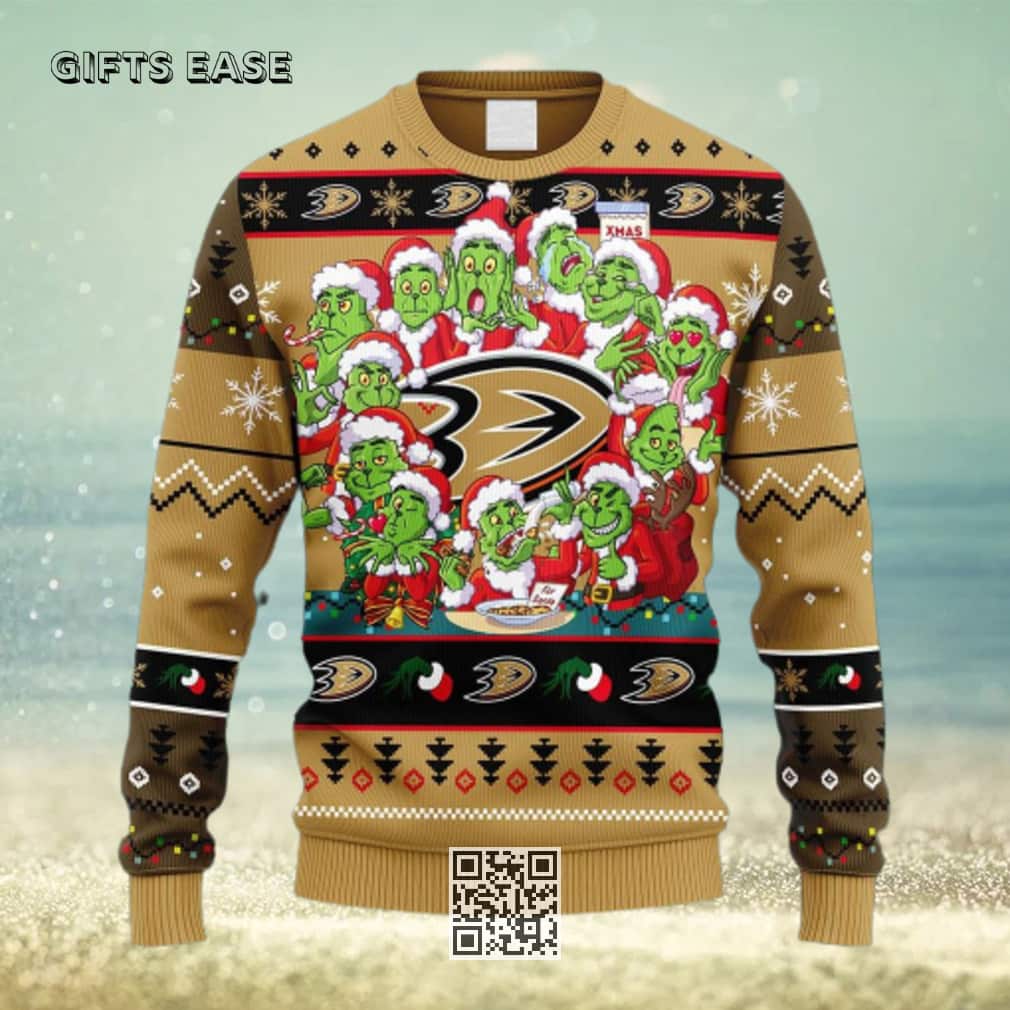 NHL Anaheim Ducks Ugly Christmas Sweater Cute Grinch NHL Anaheim Ducks Ugly Christmas Sweater Cute Grinch