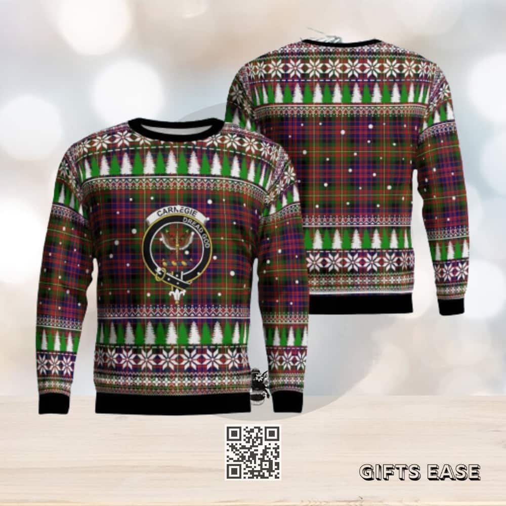 Carnegie Modern Crest Tartan Ugly Christmas Sweater Carnegie Modern Crest Tartan Ugly Christmas Sweater