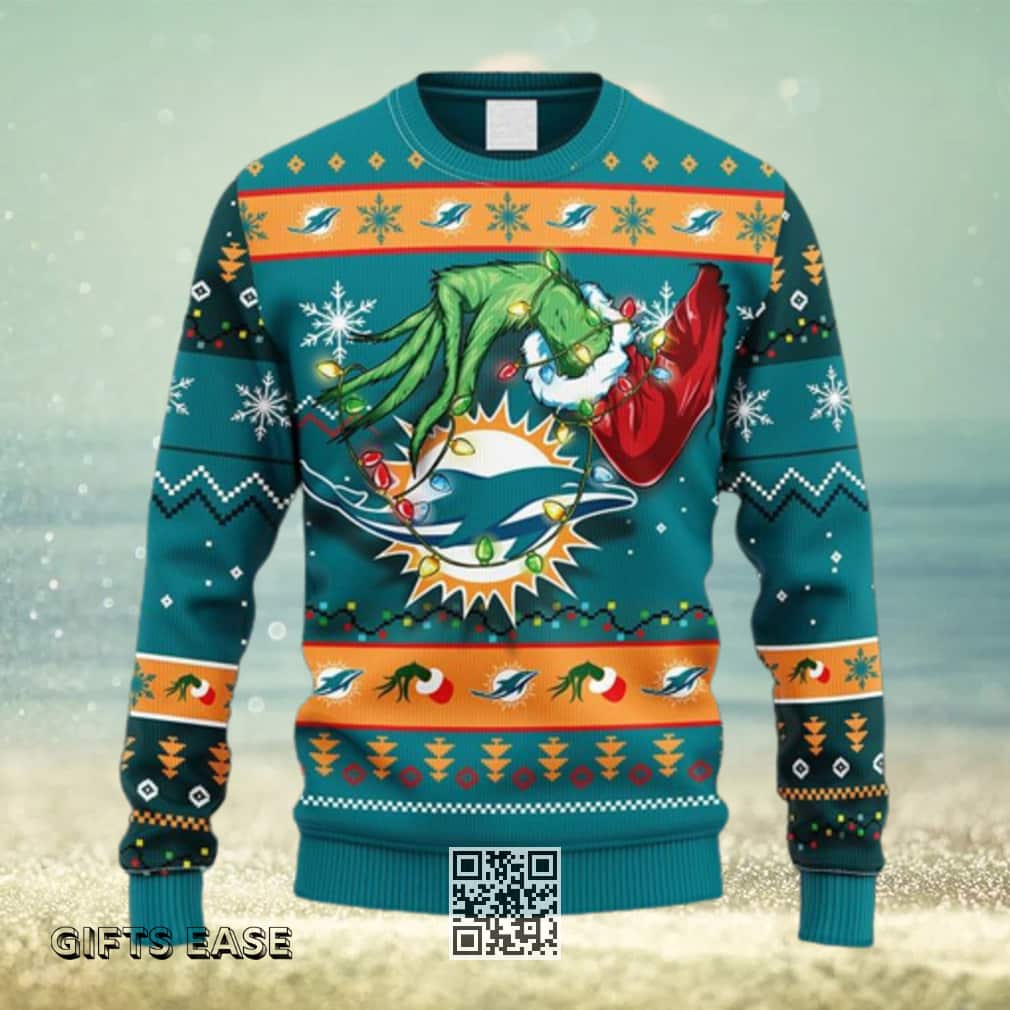 NFL Miami Dolphins Ugly Christmas Sweater Grinch