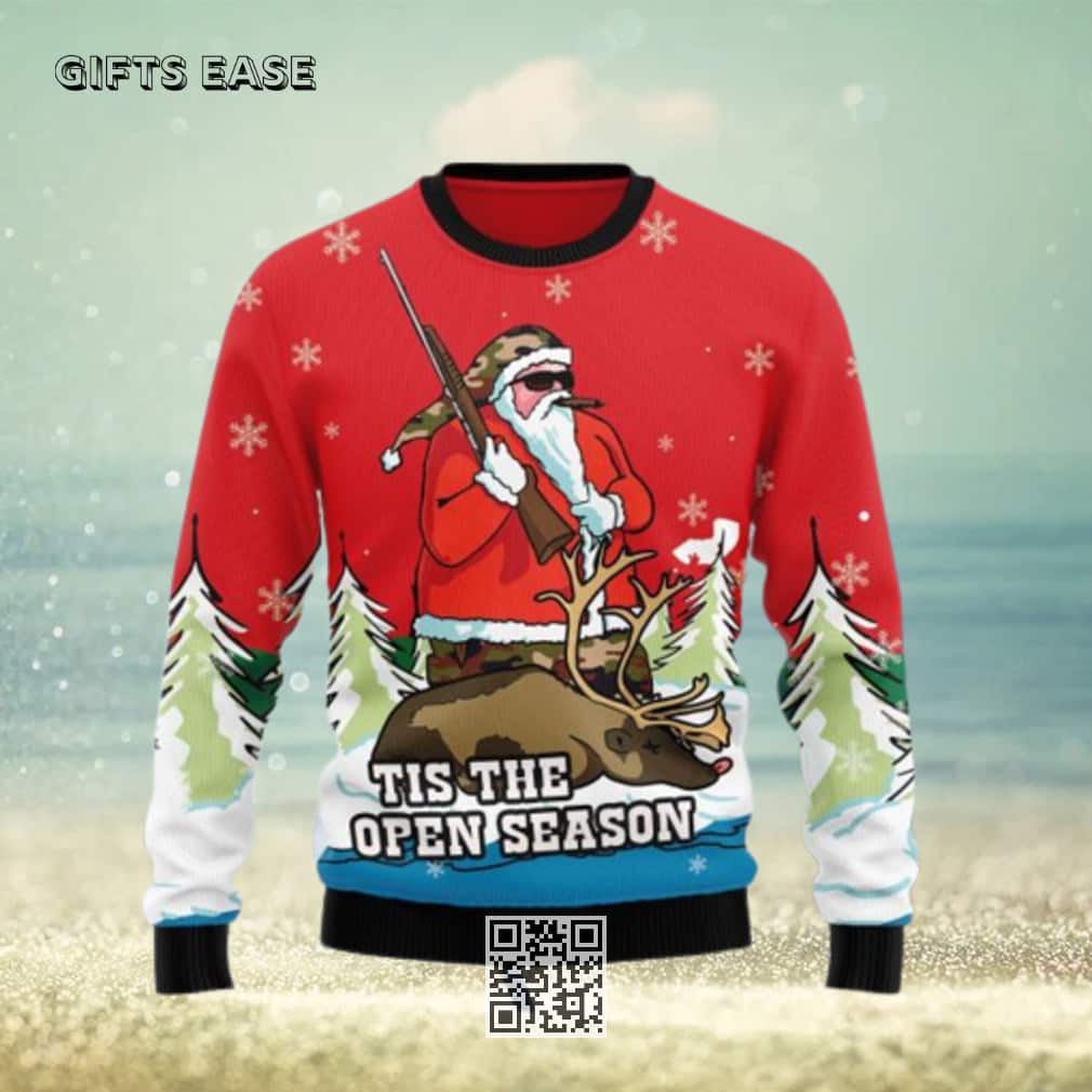 Santa Hunting Ugly Christmas Sweater Tis The Open Season Santa Hunting Ugly Christmas Sweater Tis The Open Season
