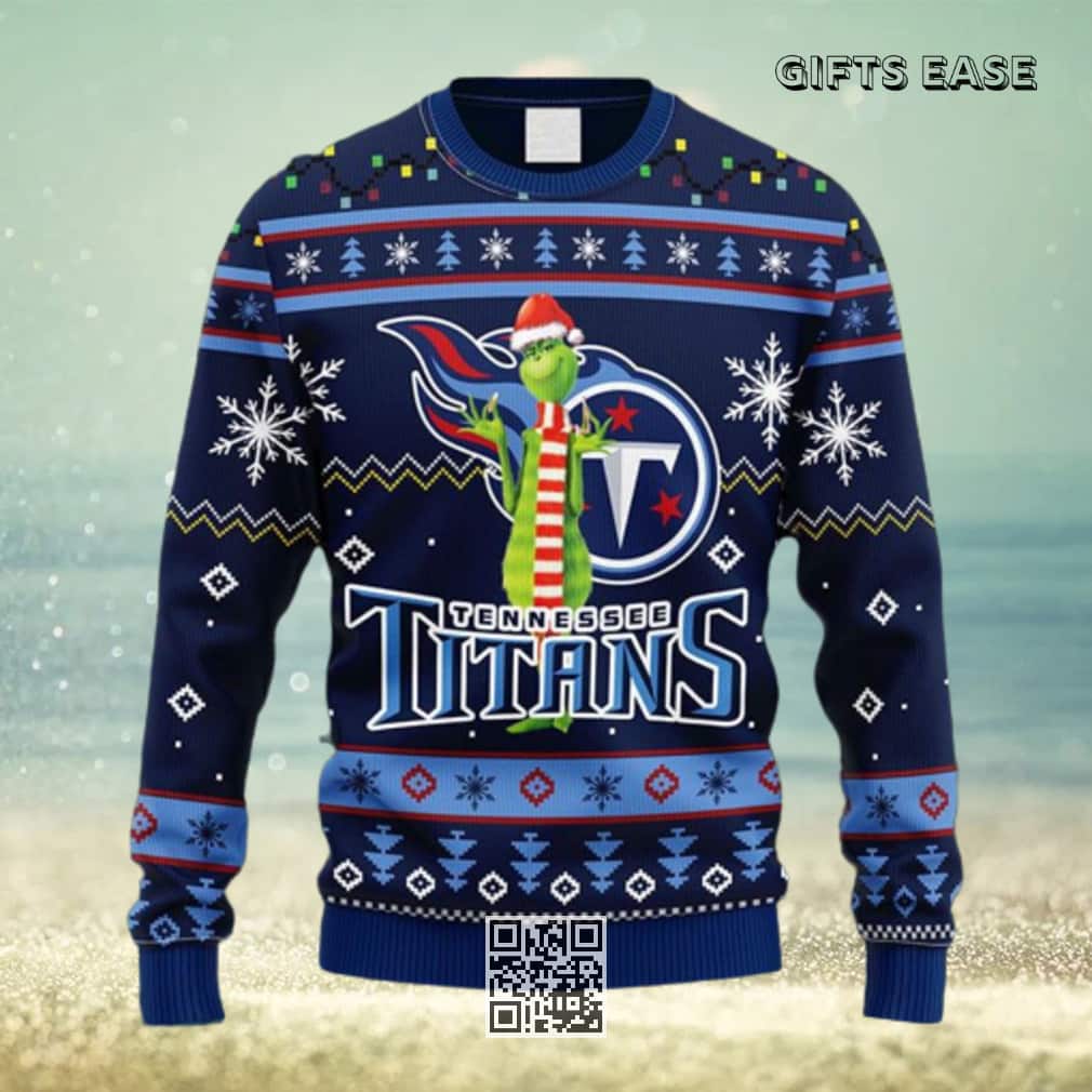 Navy Blue NFL Tennessee Titans Ugly Christmas Sweater Funny Grinch