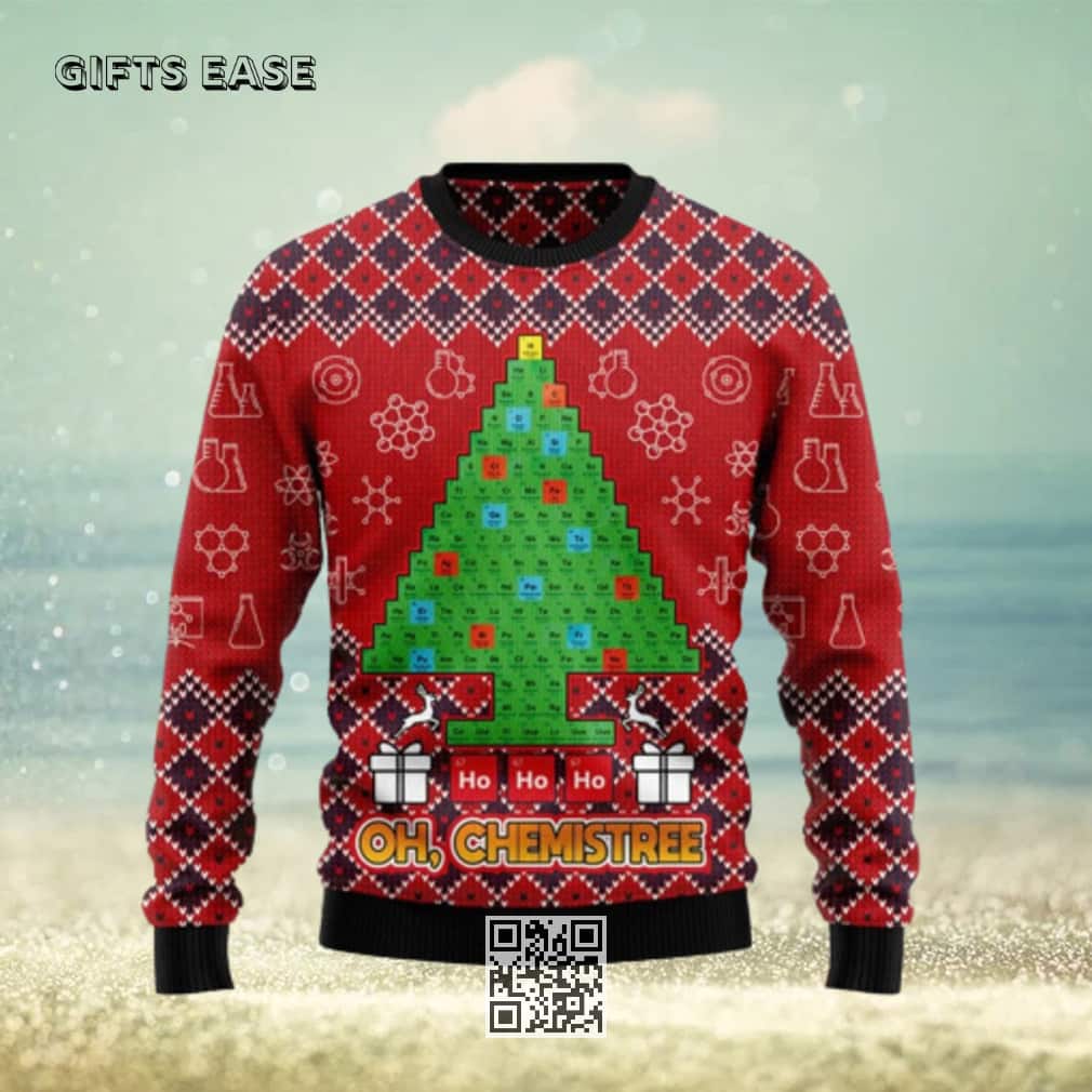 Red Ho Ho Ho Oh Chemistree Ugly Christmas Sweater Red Ho Ho Ho Oh Chemistree Ugly Christmas Sweater