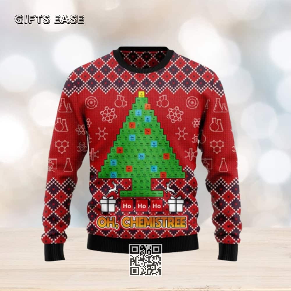 Red Ho Ho Ho Oh Chemistree Ugly Christmas Sweater Red Ho Ho Ho Oh Chemistree Ugly Christmas Sweater