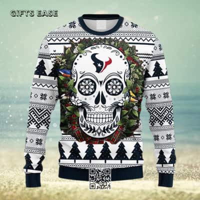 NFL Houston Texans Ugly Christmas Sweater Skull Flower Pine Tree