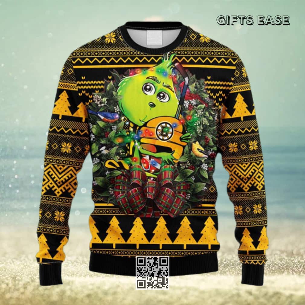 Grinch Hugs NHL Boston Bruins Ugly Christmas Sweater