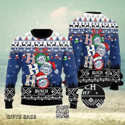 Busch Light Ugly Christmas Sweater Reindeer HoHoHo Busch Light Ugly Christmas Sweater Reindeer HoHoHo