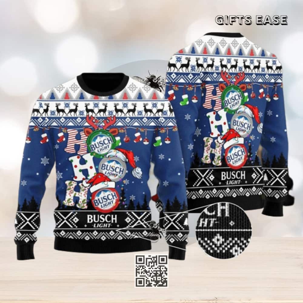Busch Light Ugly Christmas Sweater Reindeer HoHoHo Busch Light Ugly Christmas Sweater Reindeer HoHoHo
