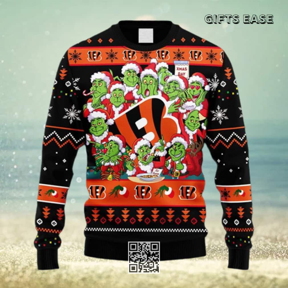 Black NFL Cincinnati Bengals Ugly Christmas Sweater Funny Grinch