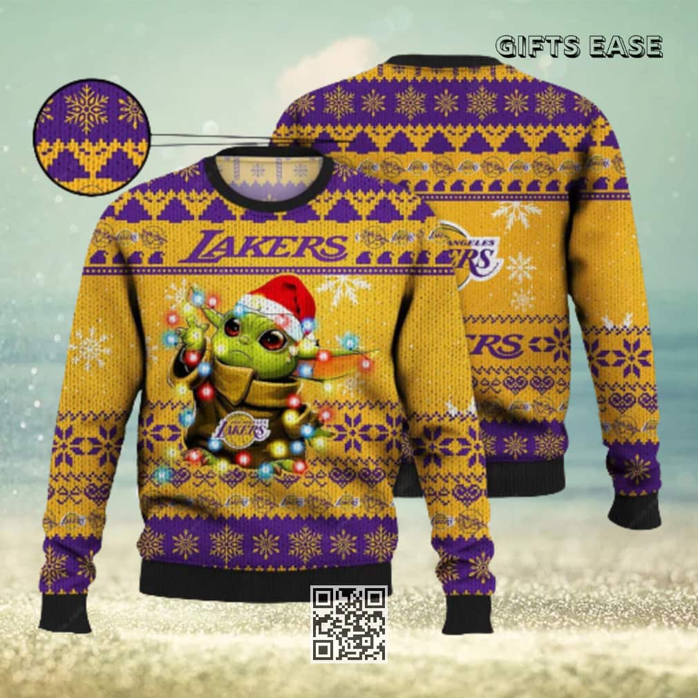 Baby Yoda Star Wars Los Angeles Lakers Ugly Christmas Sweater Baby Yoda Star Wars Los Angeles Lakers Ugly Christmas Sweater