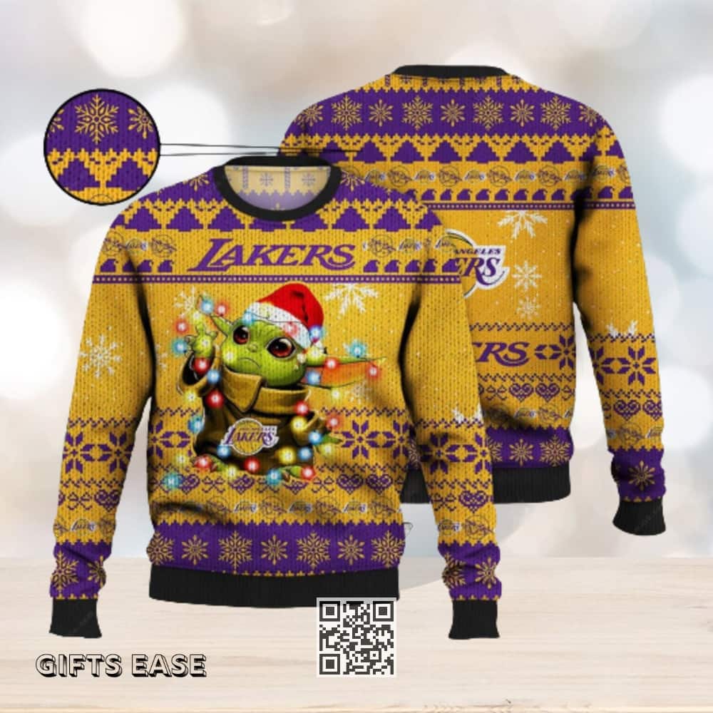 Baby Yoda Star Wars Los Angeles Lakers Ugly Christmas Sweater Baby Yoda Star Wars Los Angeles Lakers Ugly Christmas Sweater