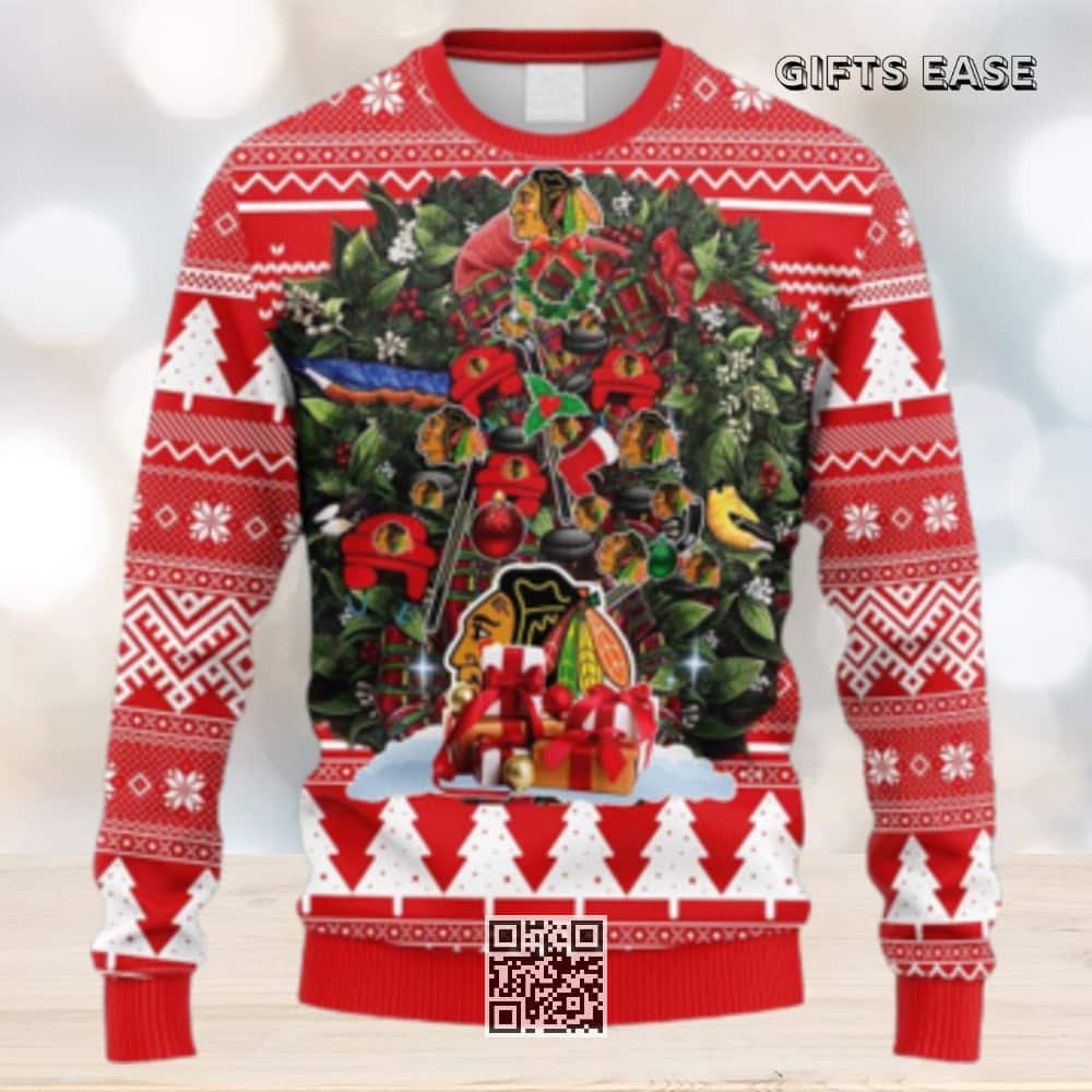 NHL Chicago Blackhawks Ugly Christmas Sweater Tree Ball NHL Chicago Blackhawks Ugly Christmas Sweater Tree Ball