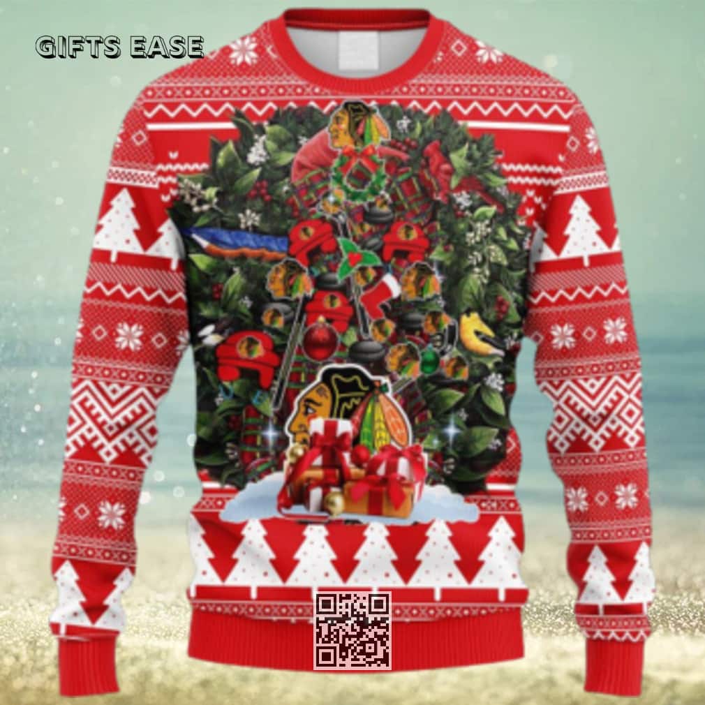NHL Chicago Blackhawks Ugly Christmas Sweater Tree Ball NHL Chicago Blackhawks Ugly Christmas Sweater Tree Ball